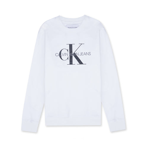 Calvin Klein Long Sleeve Monogram Crewneck Tee in Brilliant White